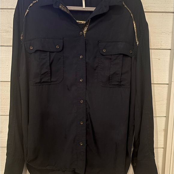Free People Midnight Blue Shirt with Metallic Details in size Large - Picture 4 of 13